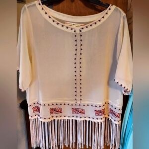 Chelsea Violet beaded fringe top 100% polyester style 8colA34